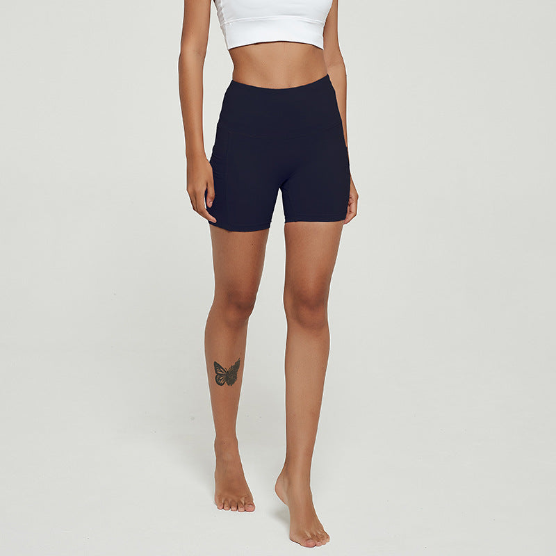Trepunkts højtaljede yogabukser, ferskenhofte-løbeshorts, strækbare fitness-sweatpants