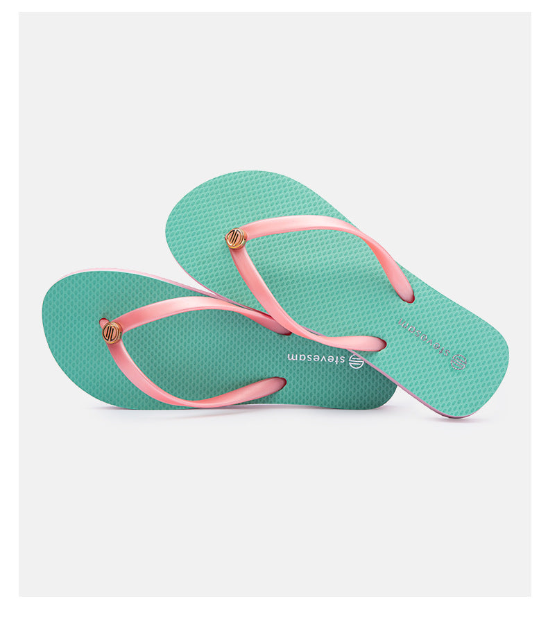 Beach Slippers Women's Outer Wear Flip Flops Rivet Flat Bottom