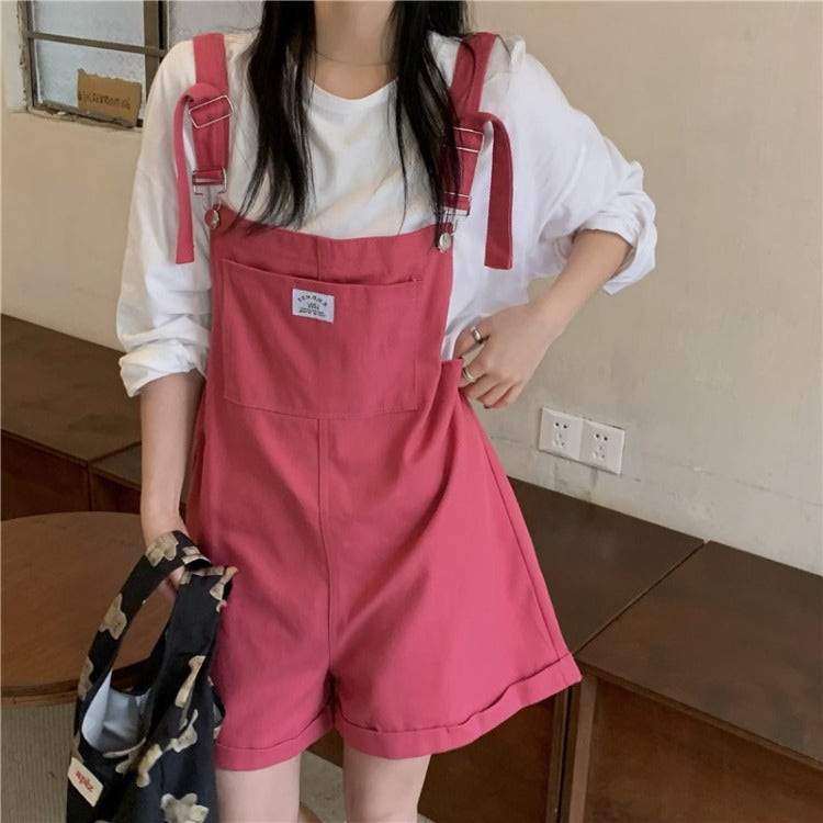 Real Photo Summer New Age Reducing Strap Pants Show Thin Loose Wide Leg Denim One Piece Shorts