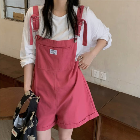 Real Photo Summer New Age Reducing Strap Pants Show Thin Loose Wide Leg Denim One Piece Shorts