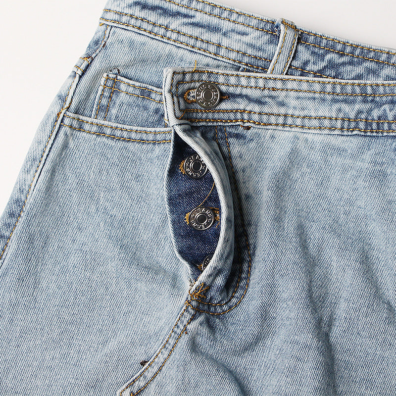 Women's Mid-length Irregular Split Frayed Denim Skirt