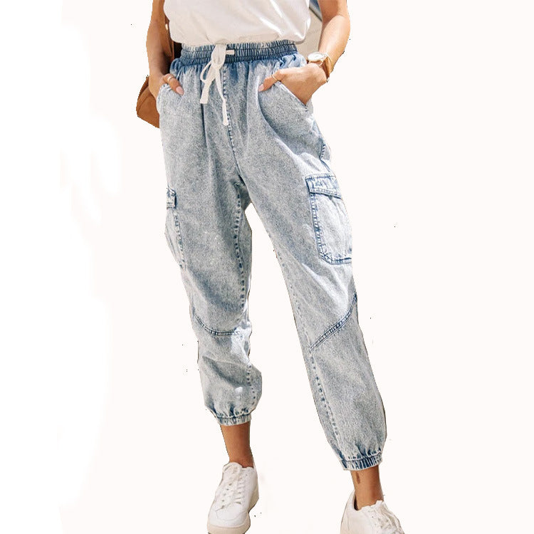 Vaskede snørelukning slim-fit damejeans