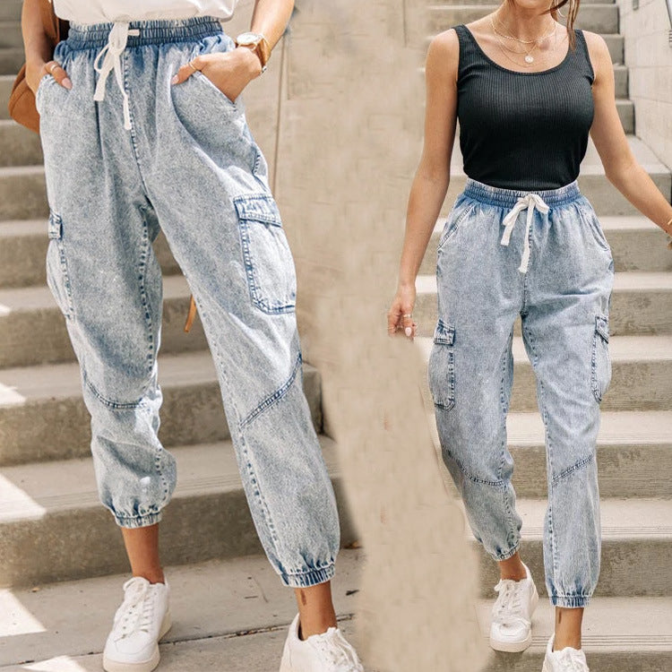 Vaskede snørelukning slim-fit damejeans