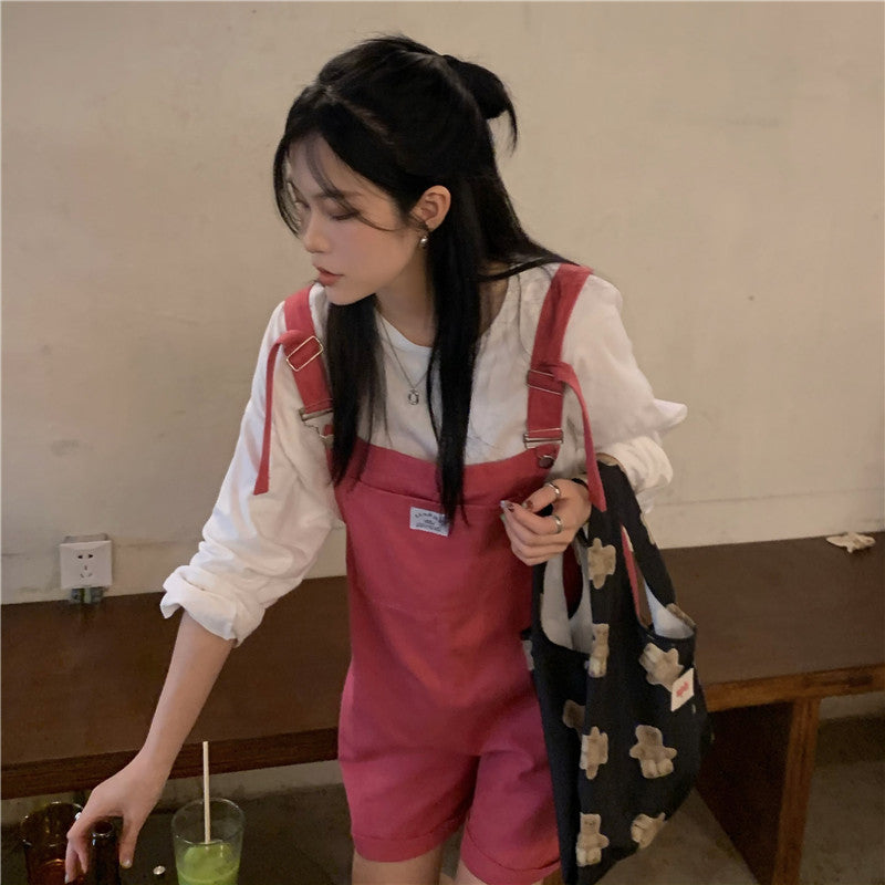 Real Photo Summer New Age Reducing Strap Pants Show Thin Loose Wide Leg Denim One Piece Shorts