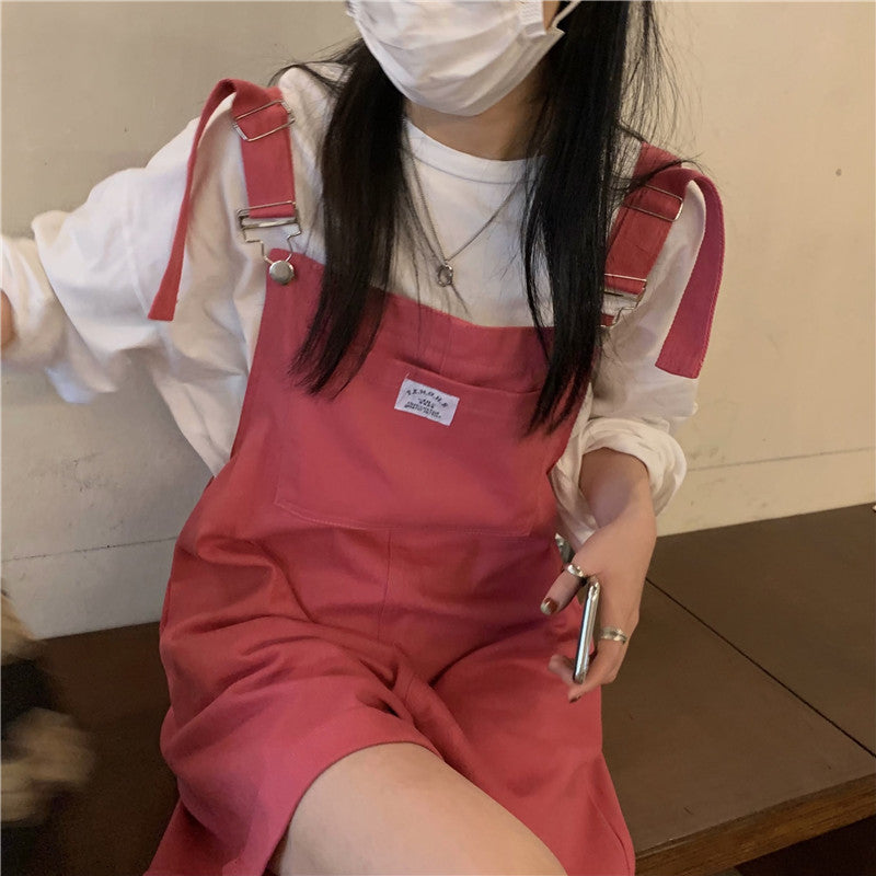 Real Photo Summer New Age Reducing Strap Pants Show Thin Loose Wide Leg Denim One Piece Shorts