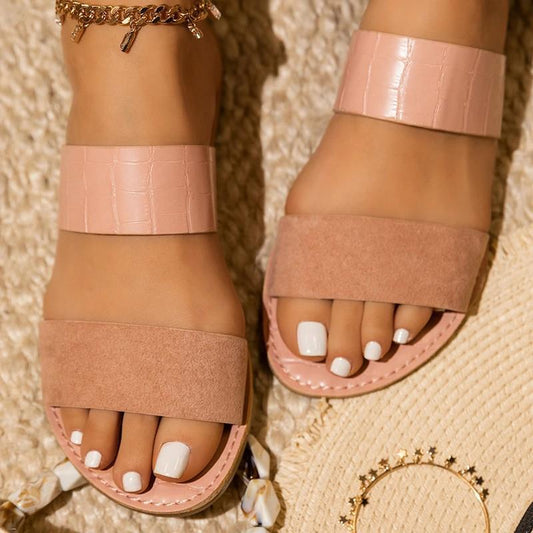 Comfortable Flat Open-toe Color-block Outdoor Slippers