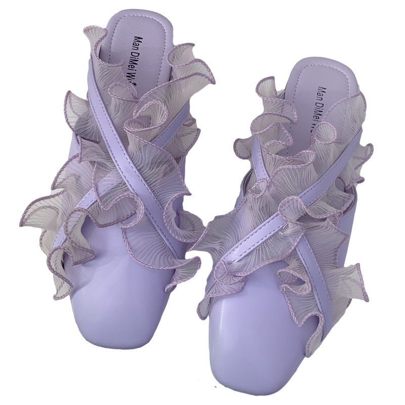 Slippers With Square Head Flat Heel And Wooden Ears For Outer Wwear Flip Flop