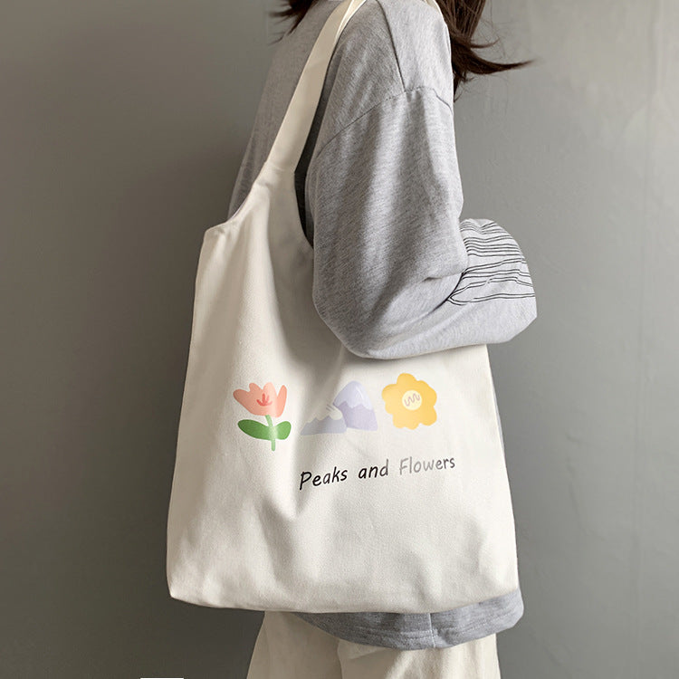Vest Canvas Bag Japanese And Korean Flower Women's Shoulder Bag Small Fresh Literature And Art Student Bag Women's Canvas Thick