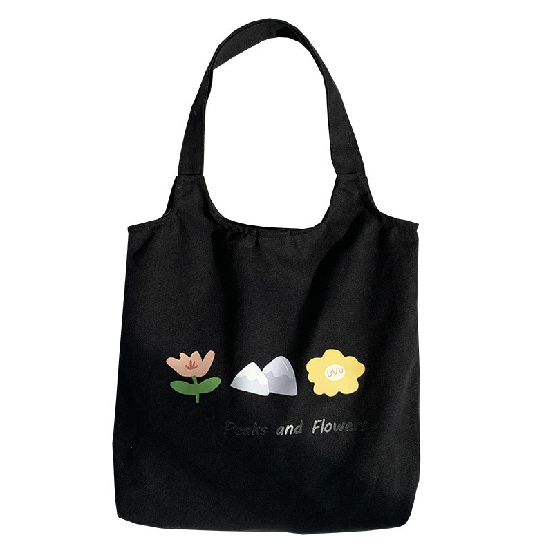 Vest Canvas Bag Japanese And Korean Flower Women's Shoulder Bag Small Fresh Literature And Art Student Bag Women's Canvas Thick