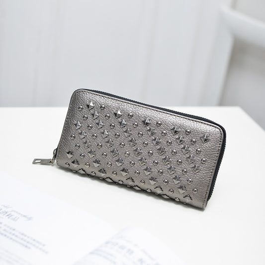 Version Of The New Punk Rivet Long Wallet Fashion Simple Clutch Large Capacity Multi-card Pocket Wallet