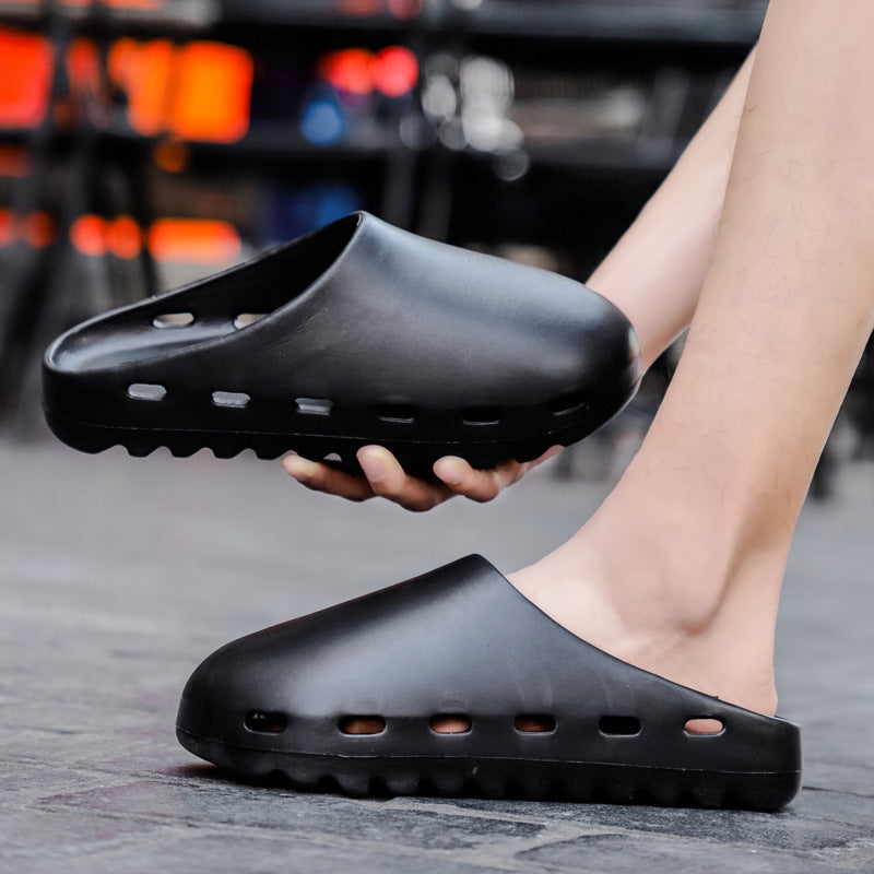 Couple Shoes New Men's Solid Color Baotou Slippers One-Piece Beach Sandals Indoor Trendy Men's Shoes