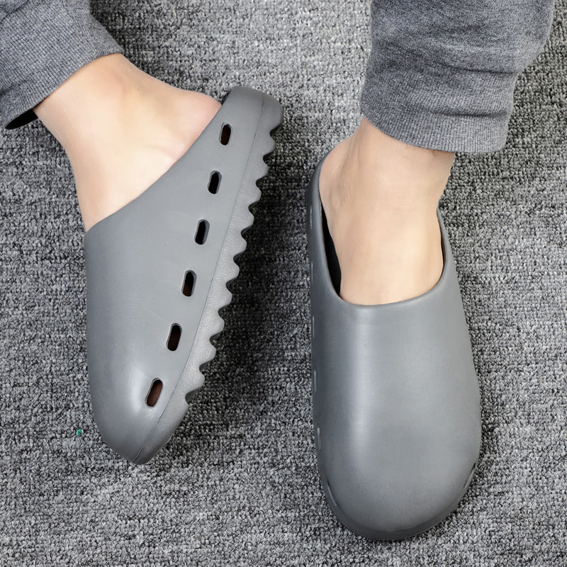 Couple Shoes New Men's Solid Color Baotou Slippers One-Piece Beach Sandals Indoor Trendy Men's Shoes