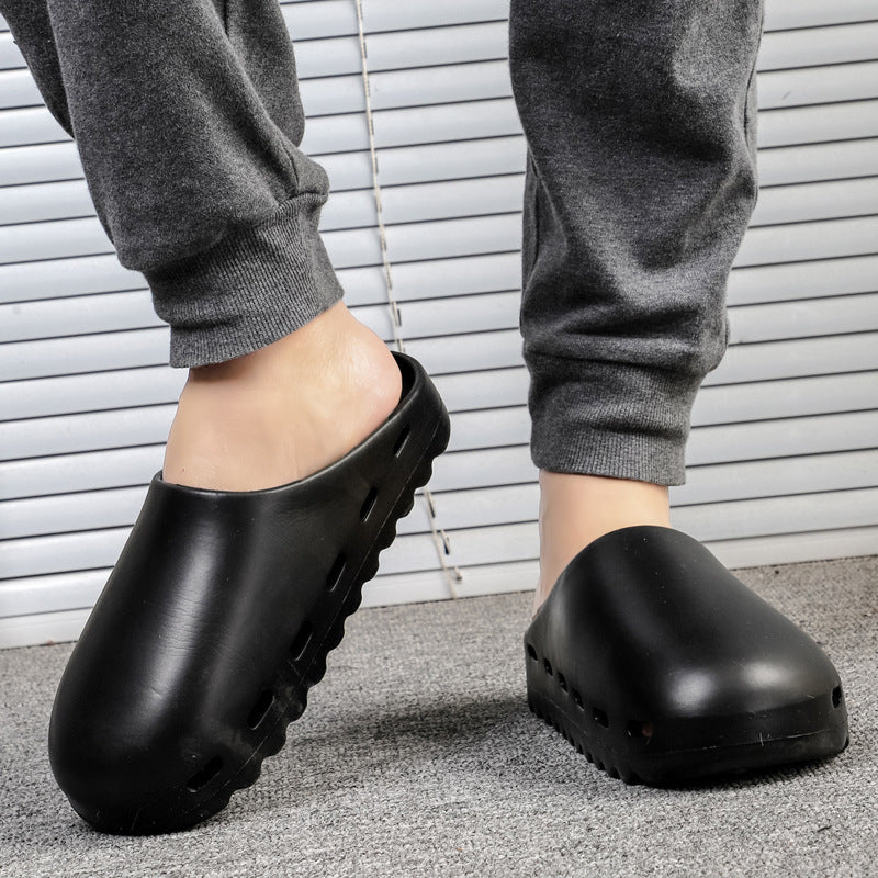 Couple Shoes New Men's Solid Color Baotou Slippers One-Piece Beach Sandals Indoor Trendy Men's Shoes