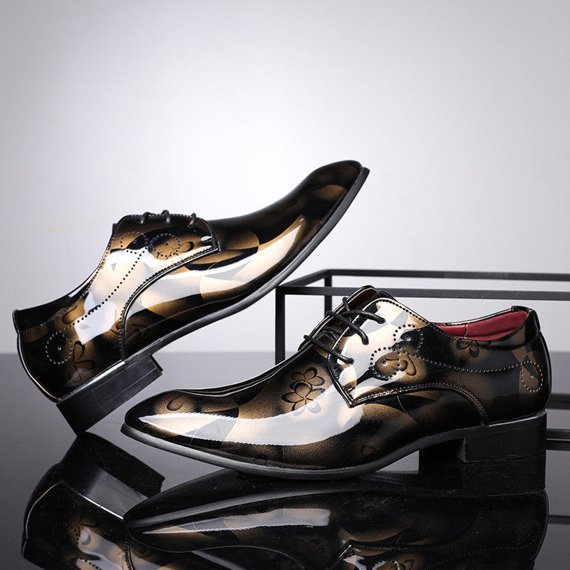Fashionable English Flower Leather Shoes Pointed Toe Men's Shoes