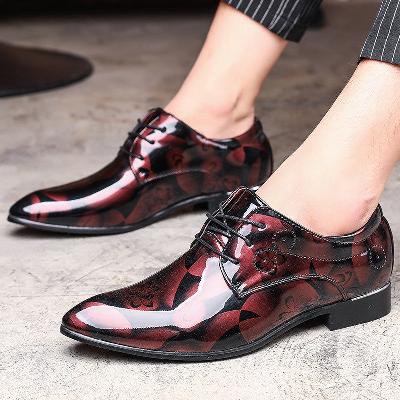 Fashionable English Flower Leather Shoes Pointed Toe Men's Shoes
