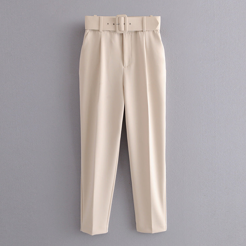 High Waist Casual Pants Yellow Cropped Trousers