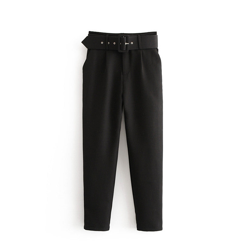 High Waist Casual Pants Yellow Cropped Trousers