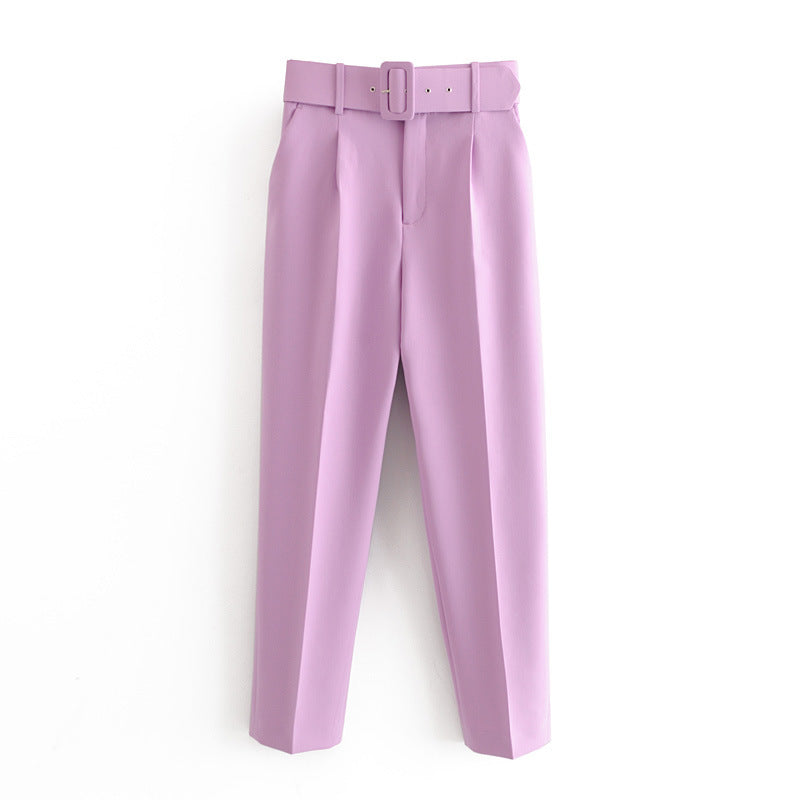 High Waist Casual Pants Yellow Cropped Trousers