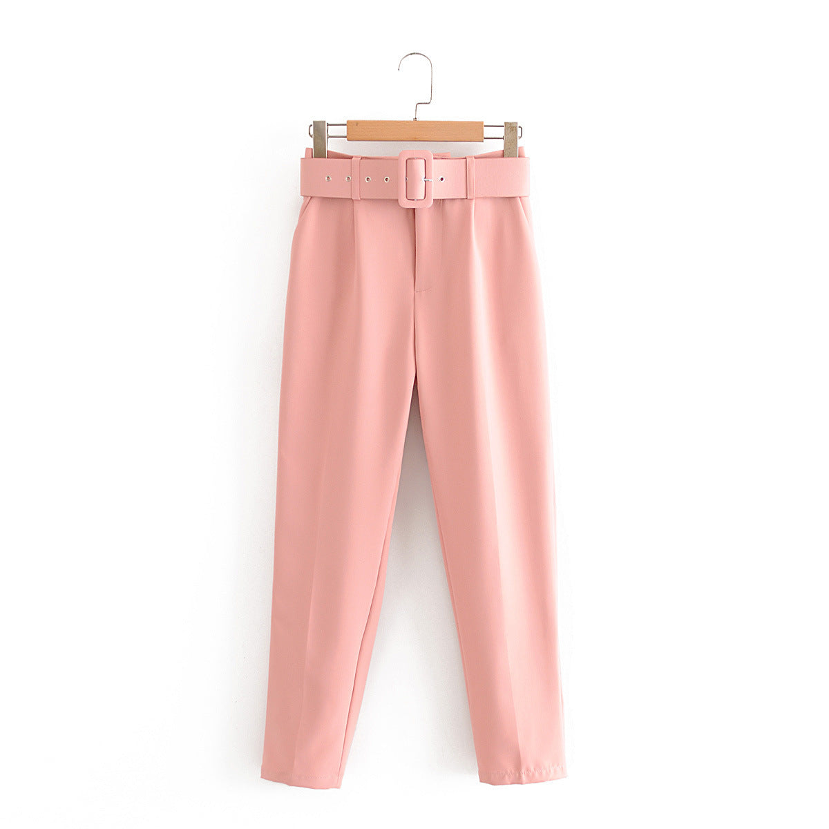 High Waist Casual Pants Yellow Cropped Trousers