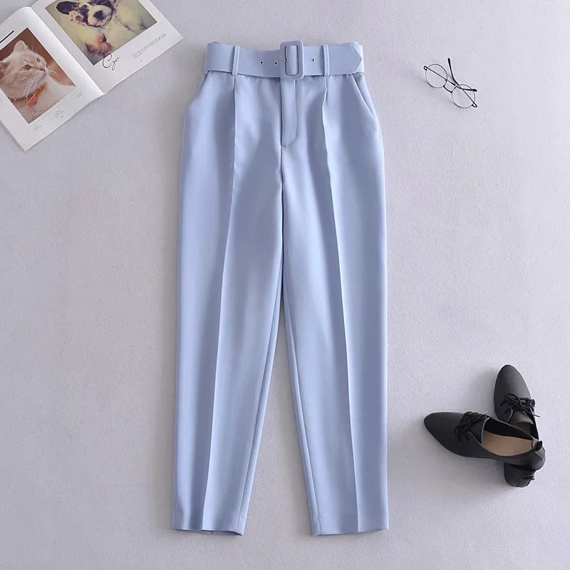 High Waist Casual Pants Yellow Cropped Trousers