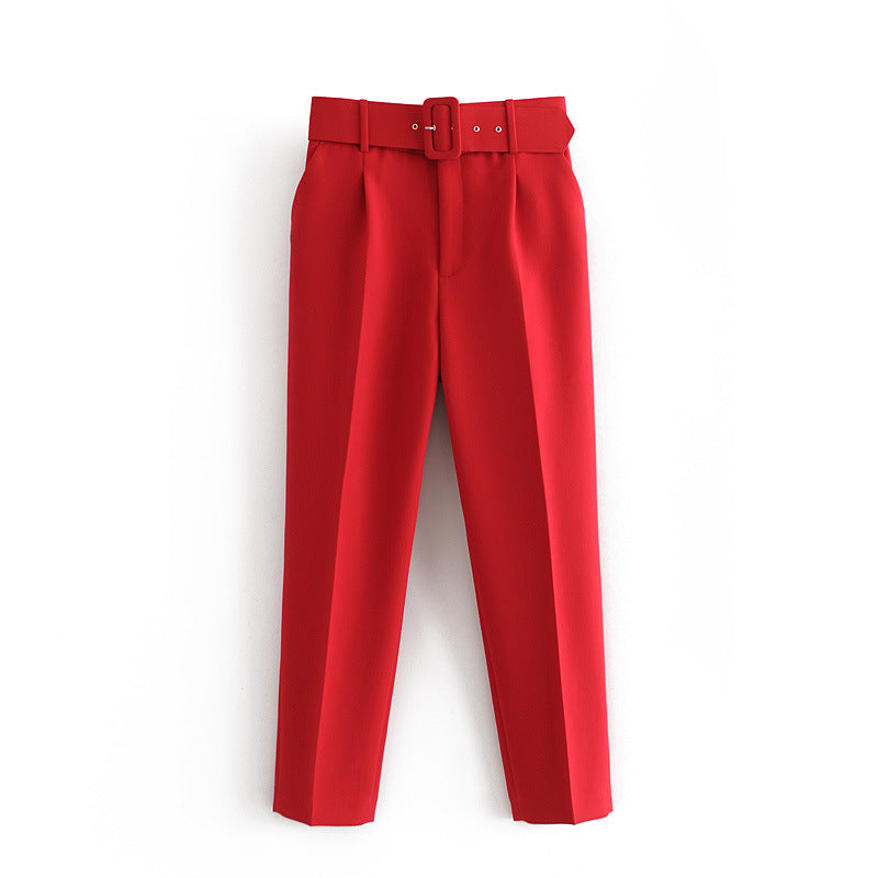 High Waist Casual Pants Yellow Cropped Trousers
