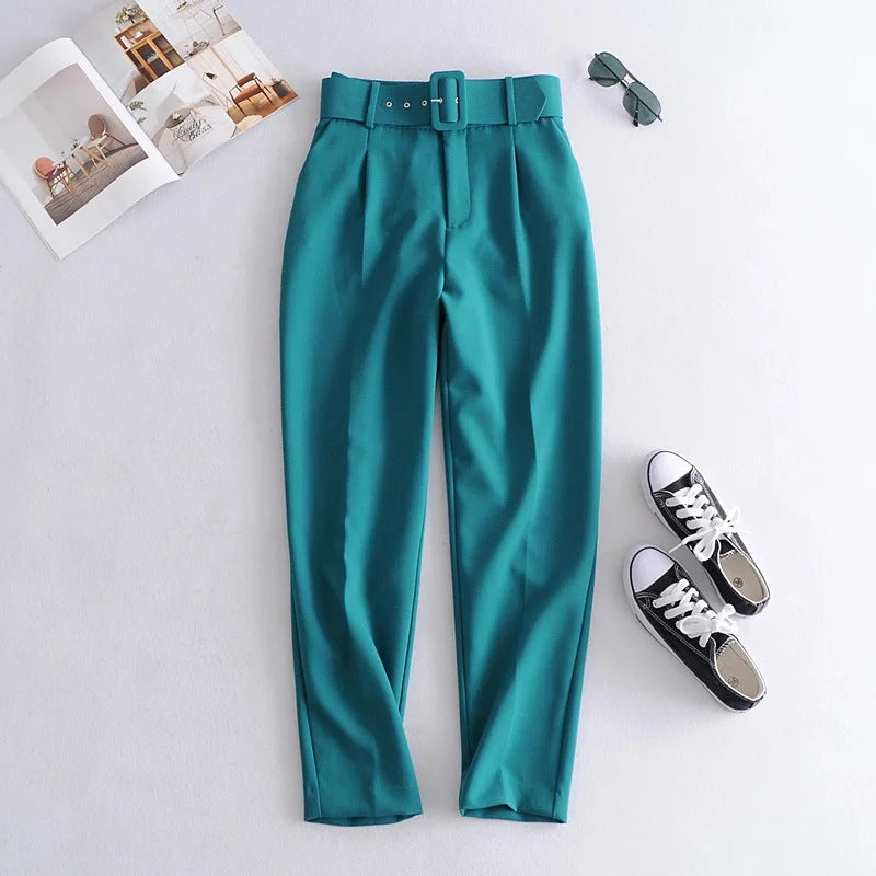High Waist Casual Pants Yellow Cropped Trousers