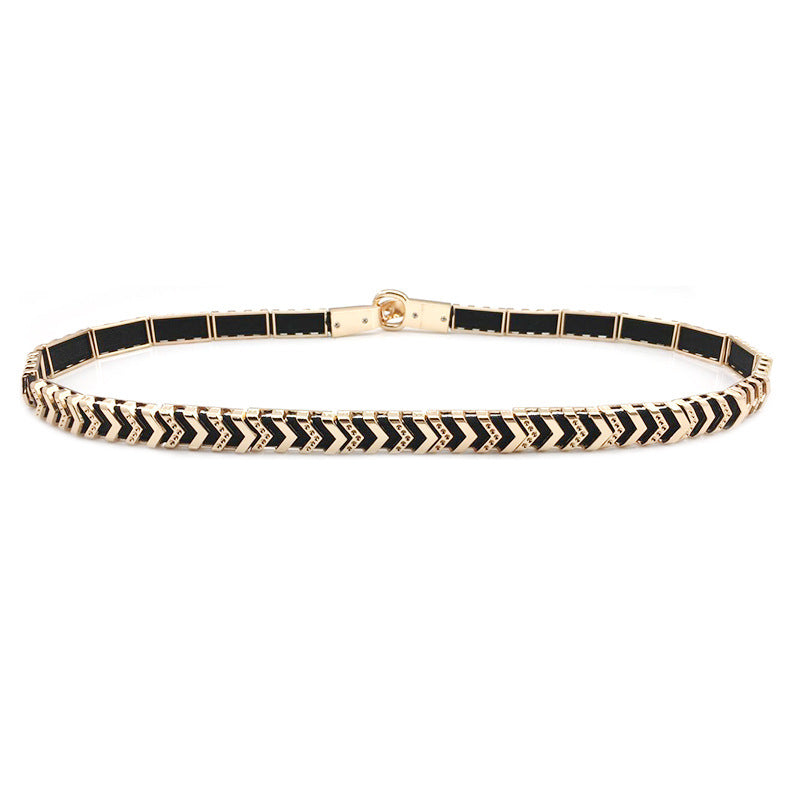 European And American Style Metal Stitching Female Elastic Elastic Thin Waistband Fashionable And Handsome Metal Skirt Waist Chain Thin Waist