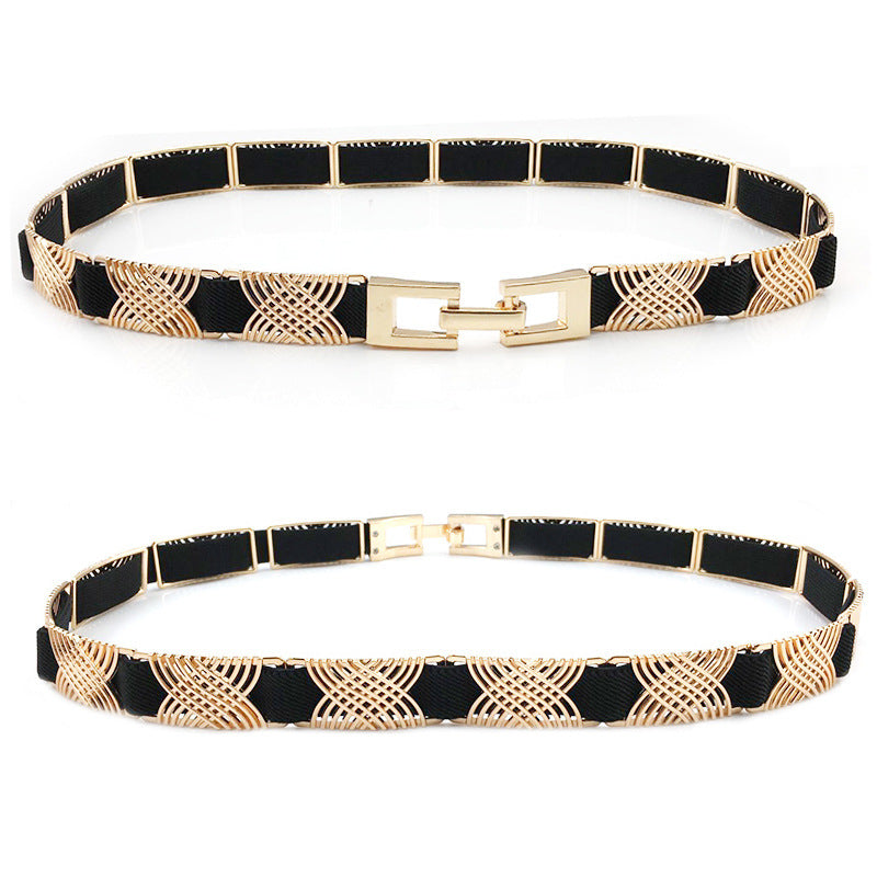 European And American Style Metal Stitching Female Elastic Elastic Thin Waistband Fashionable And Handsome Metal Skirt Waist Chain Thin Waist