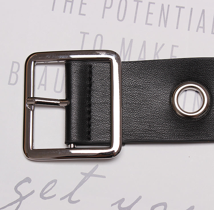 Versatile Ring Extra Long Belt Female Black Wide Metal Eyelet Female Belt Decorated Dress Trousers