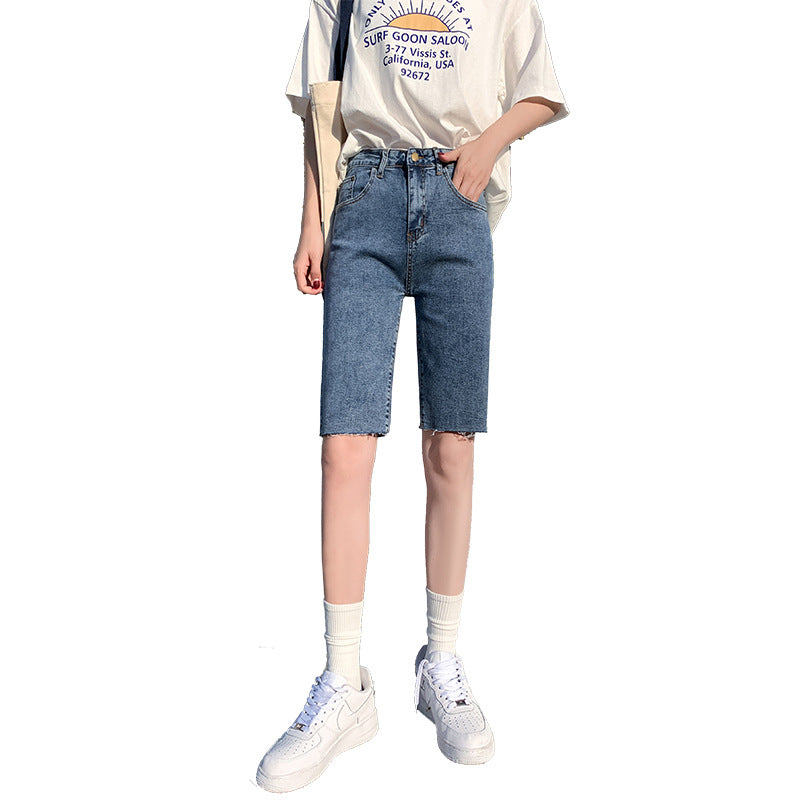 Women's High Waist Slim Senim Five-point Shorts