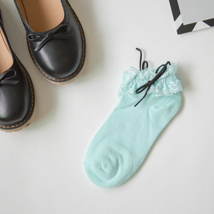 College Style Girl Cotton Bow Lace Socks