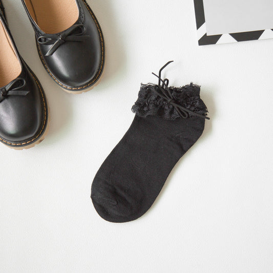 College Style Girl Cotton Bow Lace Socks