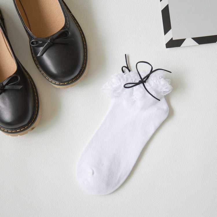 College Style Girl Cotton Bow Lace Socks