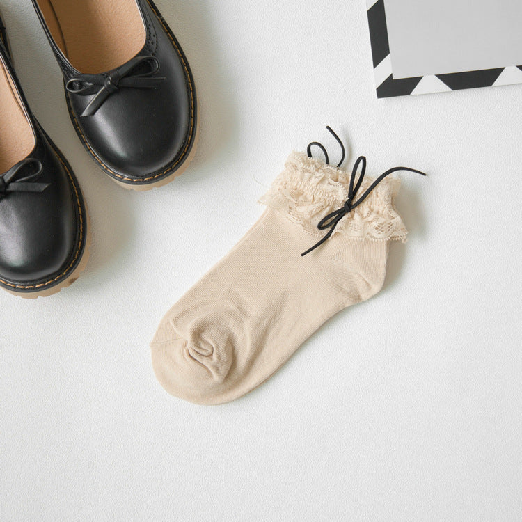 College Style Girl Cotton Bow Lace Socks