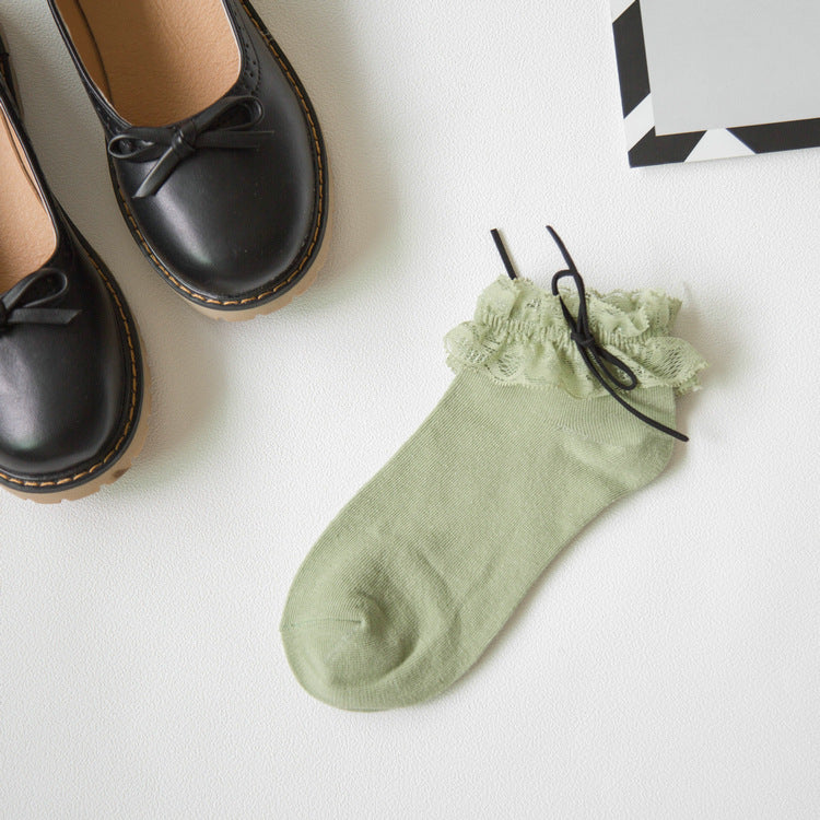 College Style Girl Cotton Bow Lace Socks
