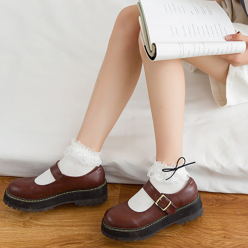 College Style Girl Cotton Bow Lace Socks