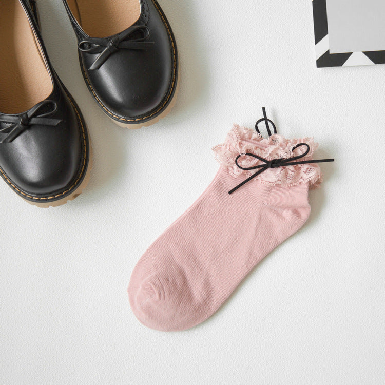 College Style Girl Cotton Bow Lace Socks