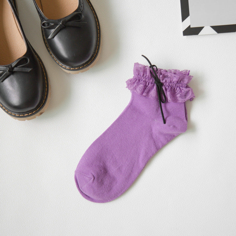 College Style Girl Cotton Bow Lace Socks