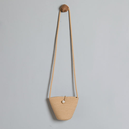Small Coin Purse Pearl Straw Woven Bag Single Shoulder Cotton Bag
