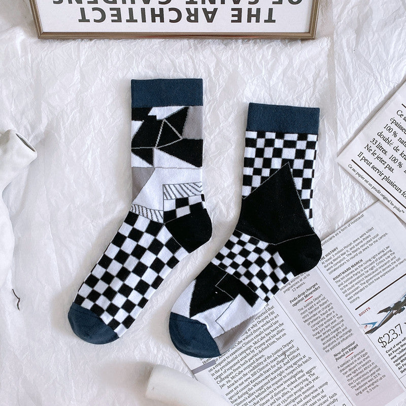 Personality Irregular Geometric Pattern Jacquard Middle Hose