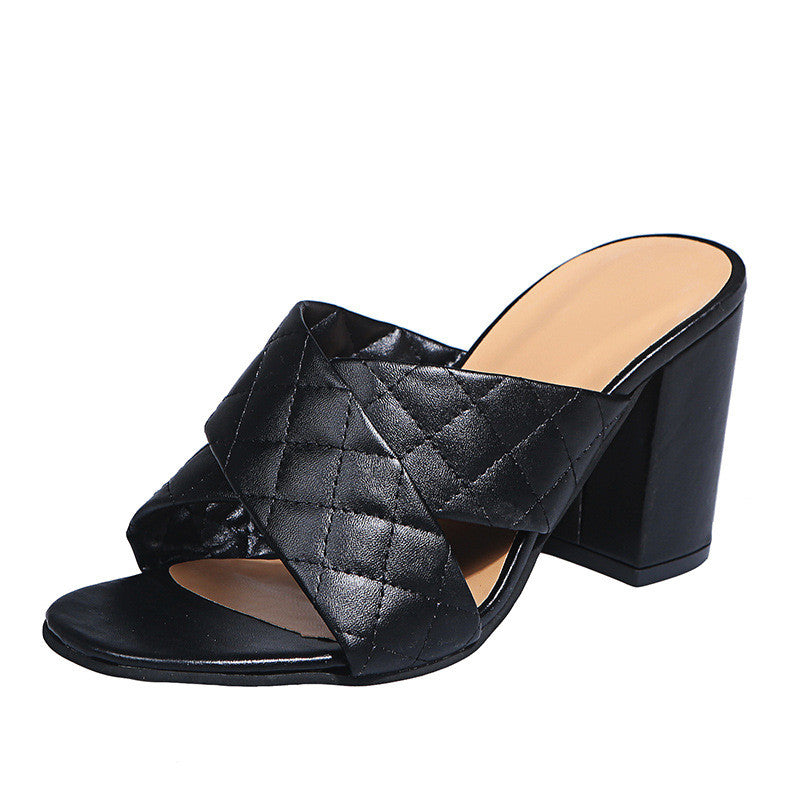 High Heeled Sandals Women's Simple Fashion Thick Heel Large Size Sandals