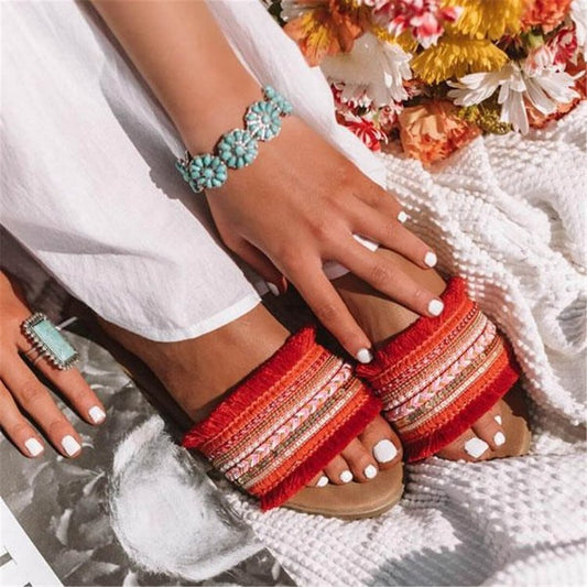 New Fashion Simple Fringed Slippers Flat Female Sandals