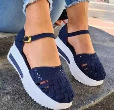 Spring And Summer New Large Size Platform Hollow Platform Sandals With Buckle