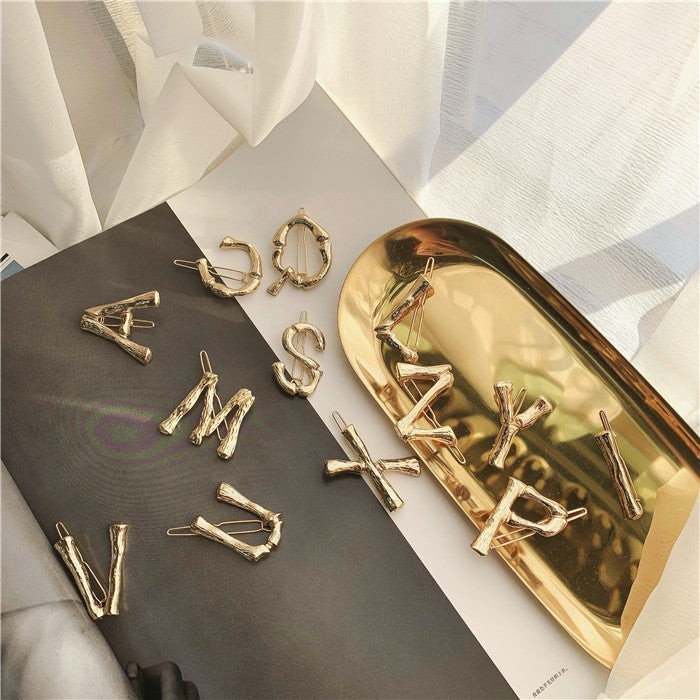 European And American Personality Fashionable Golden Letter Hairpin Side Clip Simple Net Red Clip Hairpin Headdress Female Hairpin Female