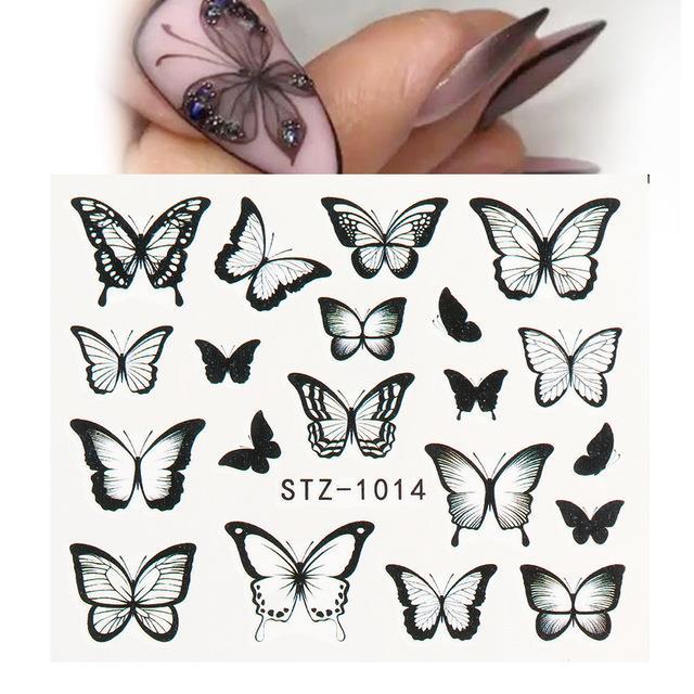 1pc Black Butterfly Nail Decals and Stickers Flower Blue Co