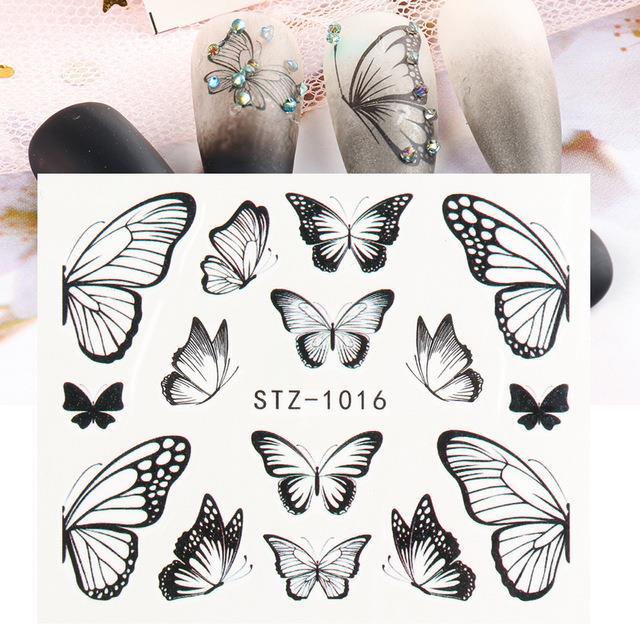 1pc Black Butterfly Nail Decals and Stickers Flower Blue Co
