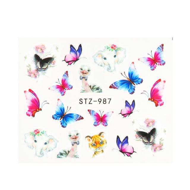 1pc Black Butterfly Nail Decals and Stickers Flower Blue Co