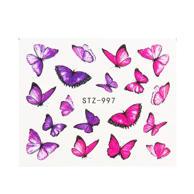 1pc Black Butterfly Nail Decals and Stickers Flower Blue Co