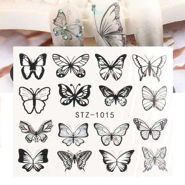 1pc Black Butterfly Nail Decals and Stickers Flower Blue Co