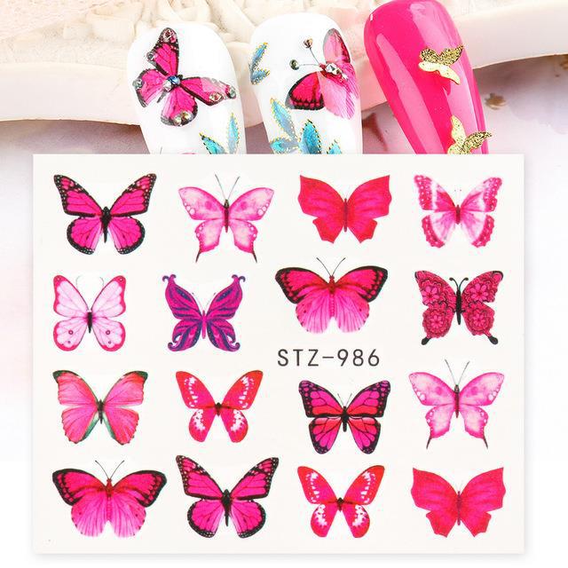 1pc Black Butterfly Nail Decals and Stickers Flower Blue Co